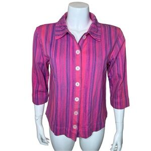 Fresh Produce French Terry Button-front Shirt S Pink Striped